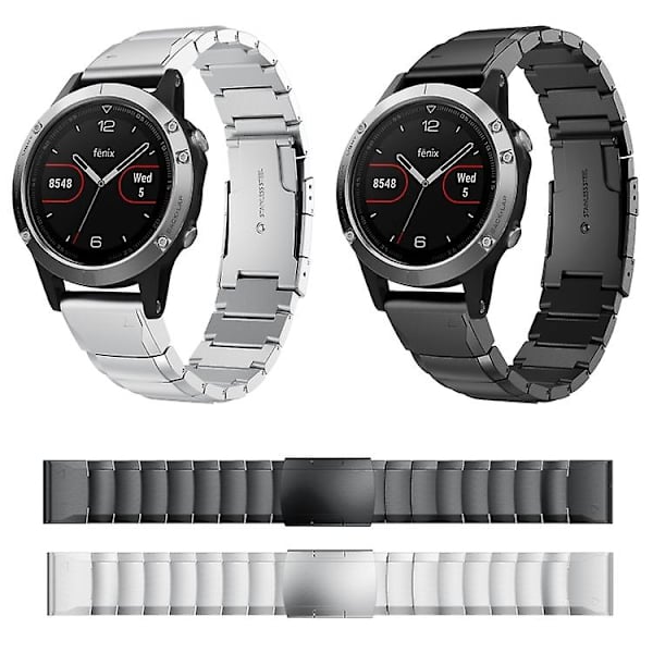 Til Garmin Fenix 5 22mm Skildpadde Skal Rustfrit Stål Urrem EUM Black