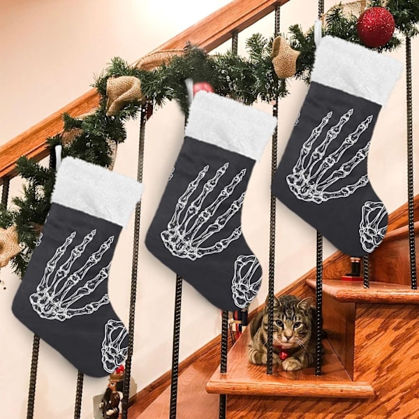 Julklapp, Personliga Julklappsstrumpor 2-pack Skalle Roliga Skelett Hand Svart 18 tum Julstrumpor Hängande Ornament Kamin