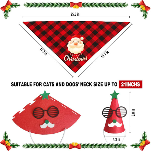 Julbandana och hatt för hundar, klassisk rutig husdjursdräkt för jul och nyår