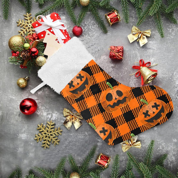 Julklapp, personliga julklappsstrumpor 2-pack Halloween Orange Pumpa Buffelrutig 45,7 cm Julstrumpor Hängande Ornament Eldstad