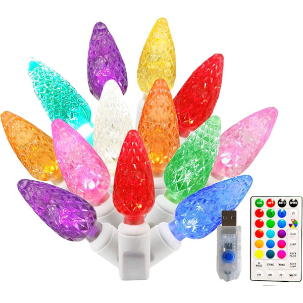 RGB C6 julelys, 16ft 50 LED fargeskiftende jordbærlyskjede USB-plugg med fjernkontrolltimer for utendørs innendørs bryllupsfest RGB