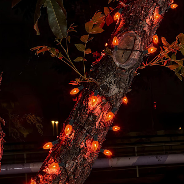 Orange Halloween-lys, 25Ft C7 udendørs Halloween orange flimrende flammelyskæde med 25 flammepærer, stik i udendørs lys til indendørs