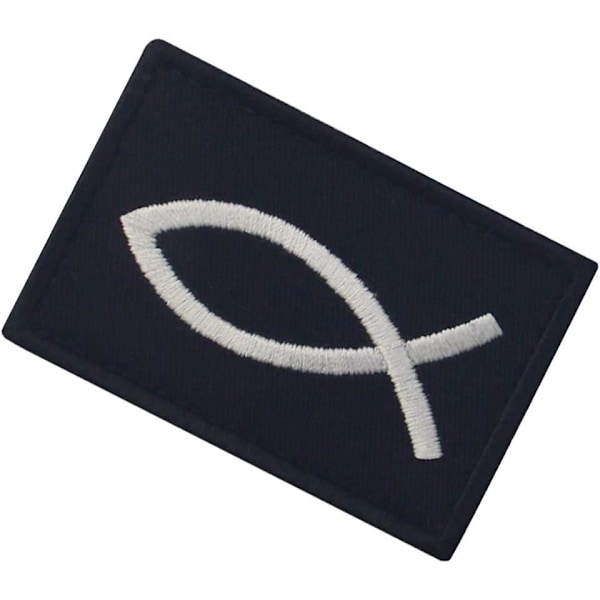 Jesus fisk patch - broderet morale patch med krog- og løkkeemblem (hvid og sort)