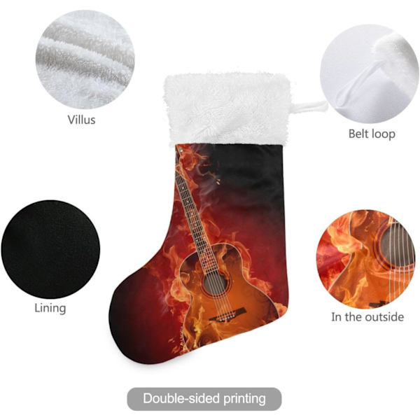 Julklapp, personliga julklappsstrumpor 2-pack Gitarr Eld 45,7 cm Julstrumpor Hängande Ornament Kamin för träddekoration 17