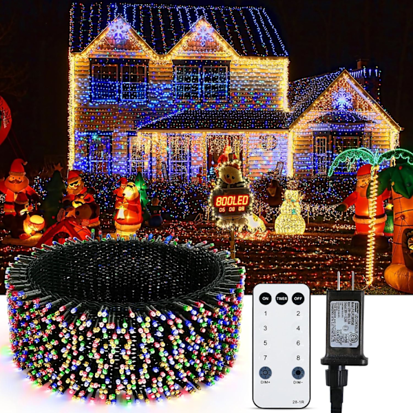 Julelys med fargeskift, 328FT 800 LED juletrærlys utendørs med 8 moduser og timer, RF fjernkontroll vanntett RGB RGB