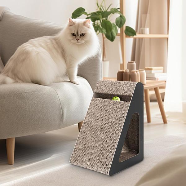 Kattenskrape leketøy, rampe trekant skrapepost for kattunge - kjæledyr katter forsyninger, slitesterk vertikal katt skrape med ball for små, mellomstore,