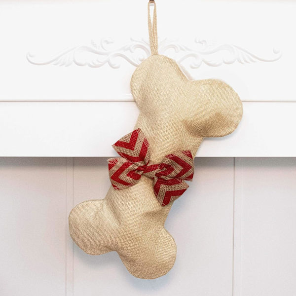 Linne Hund Bone Julstrumpor - Pet Burlap Strumpa (1-pakning)