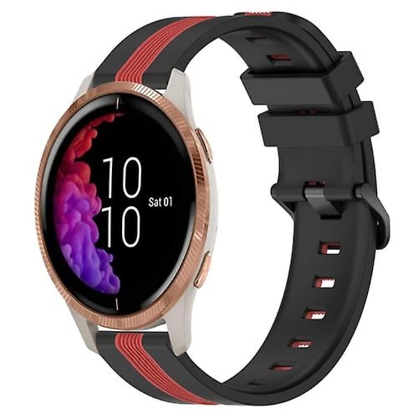 För Garmin Venu 20mm Vertikal Tvåfärgad Silikonklockarmband BSD Black-Red