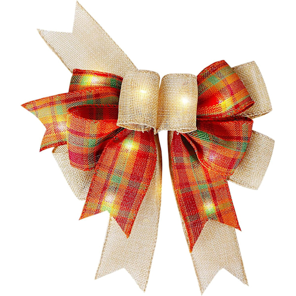 LED Fall Bows for Wreaths Orange Buffalo Plaid Burlap Bow with LED Lights