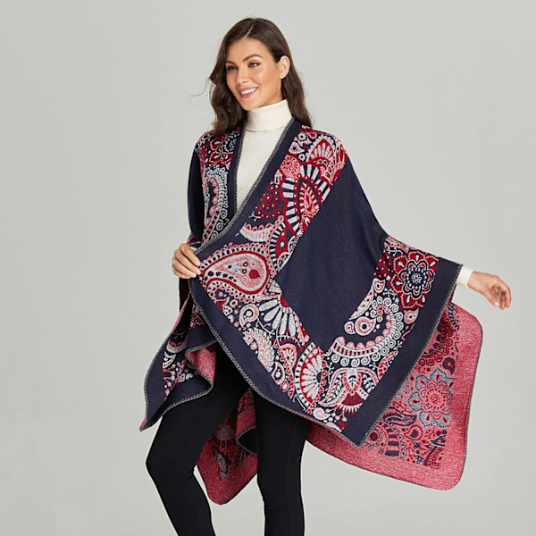 Oversized vinterteppe sjal kvinners koselige åpen front poncho