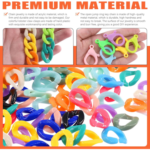 360 st Multicolor akryllänkar och hårda plastklipp