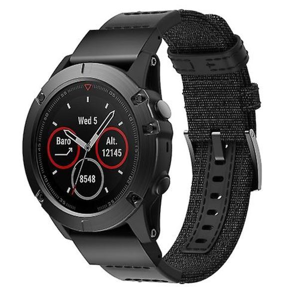 Canvas och läder klockarmband för Garmin Fenix5x Plus Fenix3, handledsrem storlek: 150+110mm XEP Black