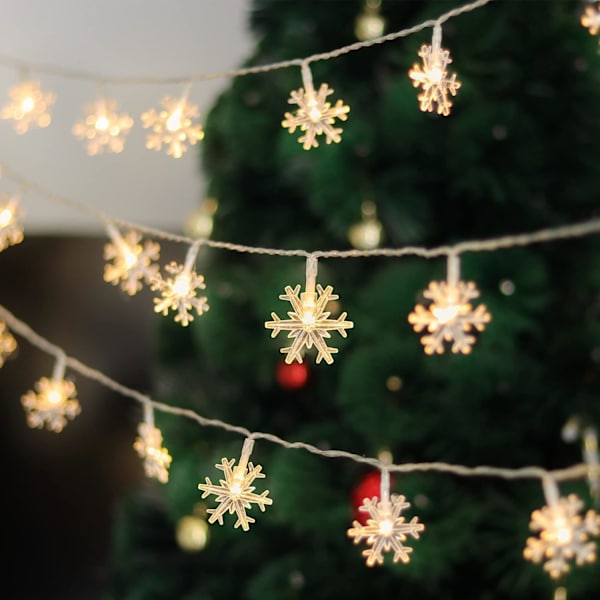 2-pack julsnöflingor ljusslingor, 50 LED 24 fot utomhus jul dekorativa ljusslingor, 8 belysningslägen och timer, batteridriven vattentät för