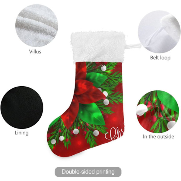 Julklapp, personliga julklappsstrumpor set om 2 God Jul 3D Röd Julstjärna 45,7 cm Julstrumpor Hängande Ornament Eldstad f