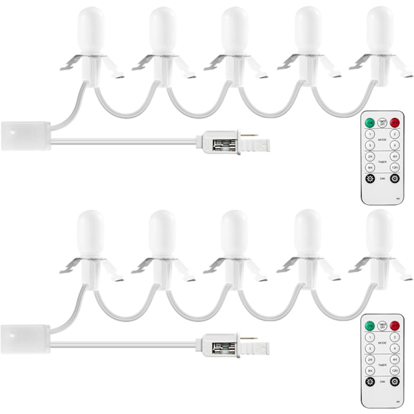 Fjärrkontrollbelysningssystem, 9,8 fot tillbehörsledning med 5LED C7 varmvita glödlampor, 2-pack, inbyggda 4 belysningslägen och timer, perfekt för