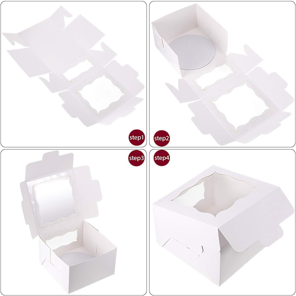 12 stk. 8 x 8 x 5 tommer kageæsker med klart vindue og 8 tommer