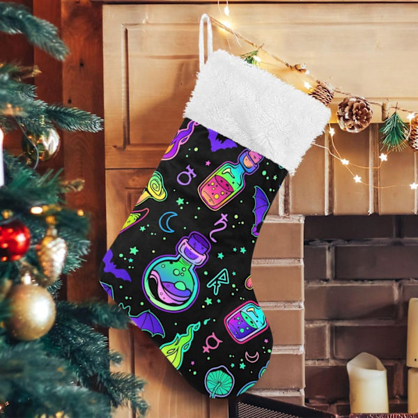 Julklapp, Personliga Julklappsstrumpor 2-pack Psykedelisk Svampfladdermus Lila 45,7 cm Julstrumpor Hängande Ornament Eldstad
