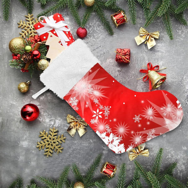 Julklapp, Personliga Julklappsstrumpor 2-pack Jul Vit Snöflingor Röd 45,7 cm Julstrumpor Hängande Ornament Eldstad