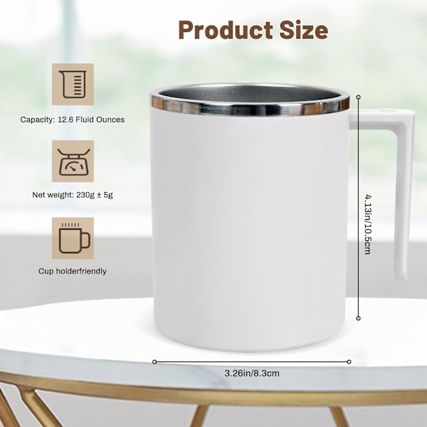Självrörande mugg, magnetisk omrörningskaffekopp, 316 rostfritt stål, perfekt för kontor, utomhusbruk, blandar automatiskt kaffe, mjölk och drycker