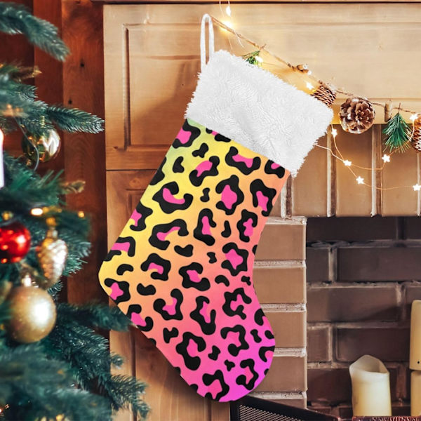Jule-Strømpe, Personlige Jule-Strømper 2-pak Rainbow Leopard Swirl 45,7 cm Jule-Strømper Hængende Ornament Pejs til Trædekoration
