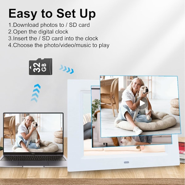 Digital klocka demens för seniorer, för sovrum med datum och veckodag, stor display kalenderklocka äldre, Baery Backup, SD-kortvideo,