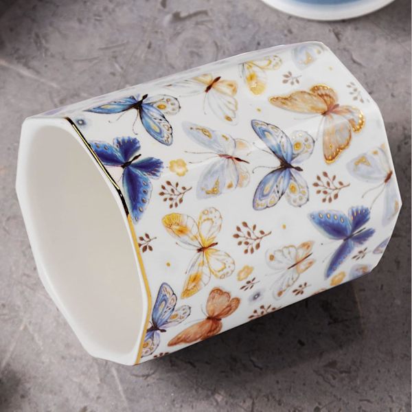 Jwest n-hållare, Cermic Shiny Gold Grphic Butterfly Pttern ncil Cup för flickor barn kvinnor Durble Stnd Desk Orgnizer Mkeup Brush Holder Butterfly
