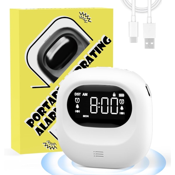 Vibrerande väckarklocka för tunga sovare, Baery-driven sängvibrator väckarklocka för resor, sladdlös, USB-C-laddningsbar, justerbar vibration