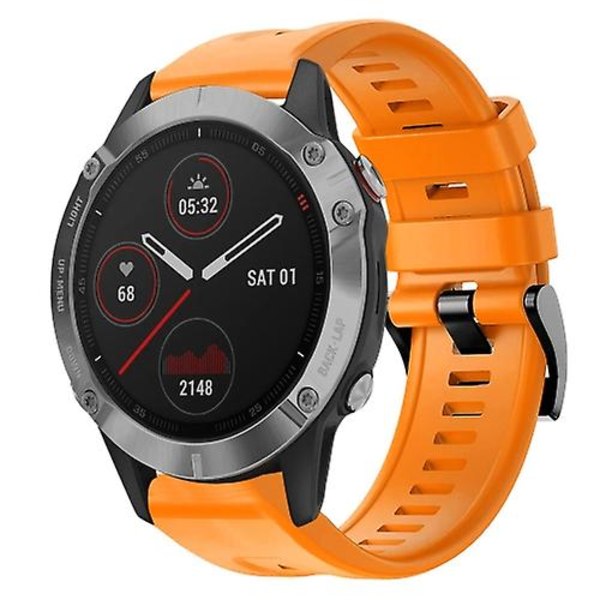 För Garmin Fenix ​​6 Gps Metal Spänne Enfärgad Silikon Watch Band SKT Orange