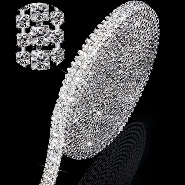 Krystall Rhinestone Kjede Trim: 3 rader med Rhinestone-remser for søm, håndverk og dekorasjoner