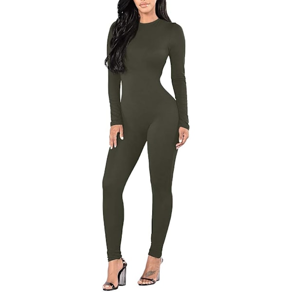 Kvinnors sexiga Bodycon långärmad rund hals en del jumpsuit Romper