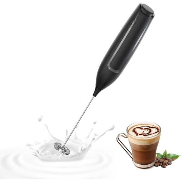 Håndholdt Elektrisk Melkeskummer - Skumstav i Rustfritt Stål for Kaffe, Matcha & Cappuccino (Svart)
