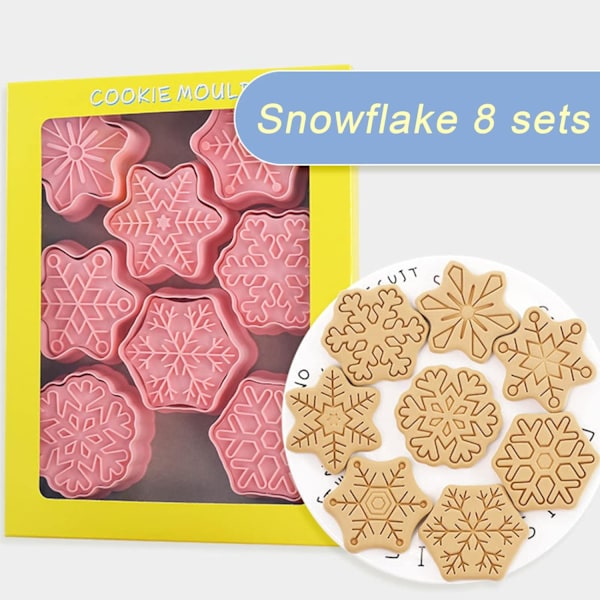 8 st/ set Kakformar Plast 3D Snöflinga Form Pressbar Form