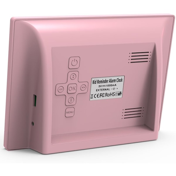 Digital alarmklokke med 7'' HD-skjerm, kalenderfunksjon, perfekt for barn i alderen 32 år, flott gave til bursdager, rosa