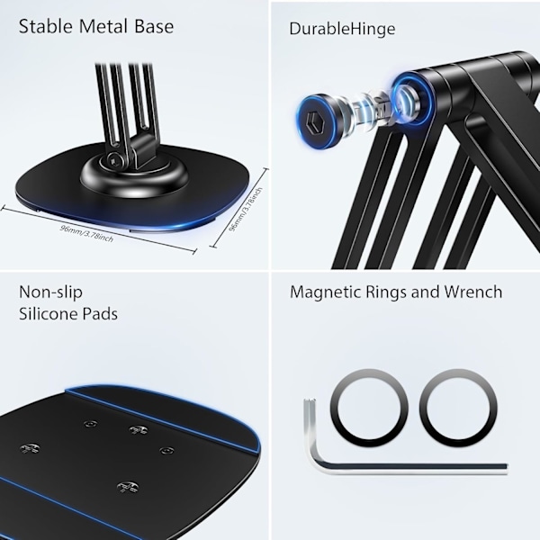 Magnetiskt Telefonställ, MagSafe iPhone Ställhållare för Skrivbord med 360° Roterande Metallbas, Vikbart Mobiltelefonställ Kompatibelt med iPhone 16 15 14 13