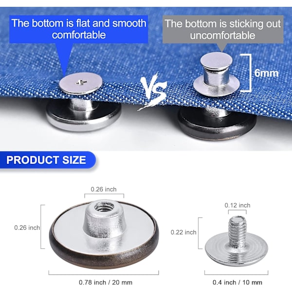 12 sett justerbare knapper for jeans - 20mm syfrie metallknapper