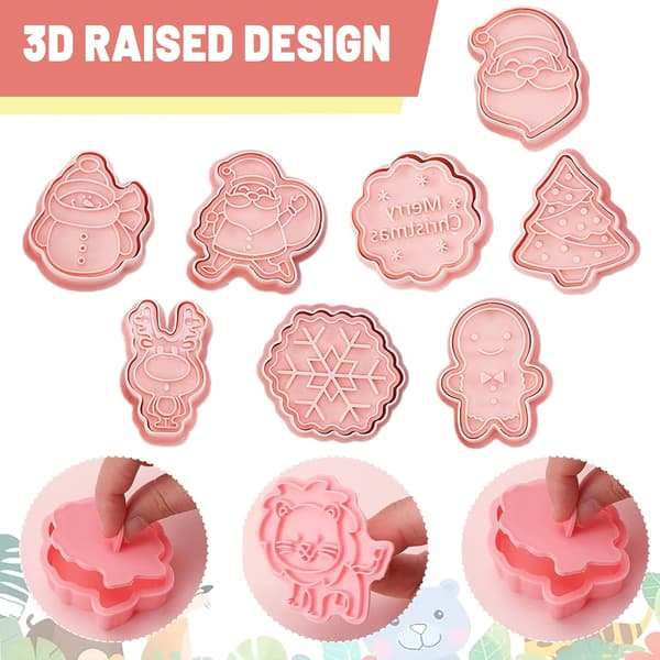 Kakformar för barn Julkakformar 8 Delar Tecknade Kakformar, 3D Plast Julform Kök Bakset Tårtfondant