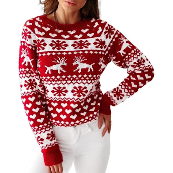 Kvindernes jule-snefnug-rensdyr-strikkede sweater hjerte dyr