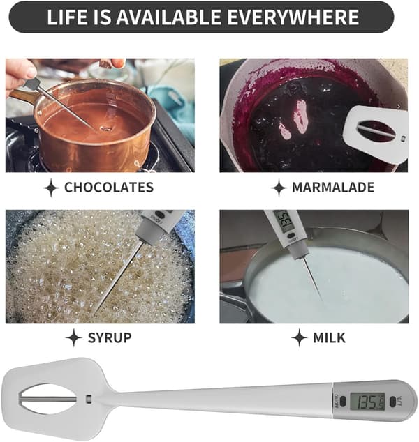 Godteritermometer-spatel med gryteklips Digitalt termometer-spatel for sjokolade, kremer, sauser, syltetøy og sirup, kjøttmatlaging
