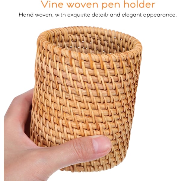 2 stk. Rattan blyantholder og kop i flettet kurv til makeupbørster, flettet vinbeholder til skrivebordsarrangør til hjemmekontor, køkkenredskaber