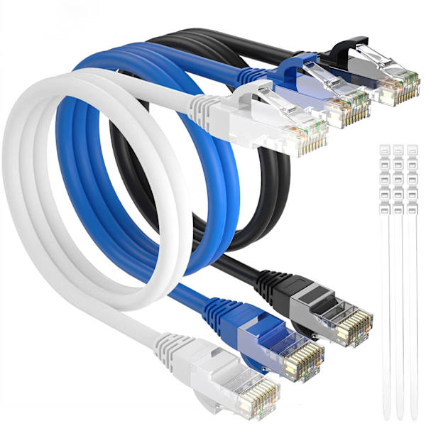Cat 6 Ethernet-kabel 6 fot - 3-pak - flerfarget
