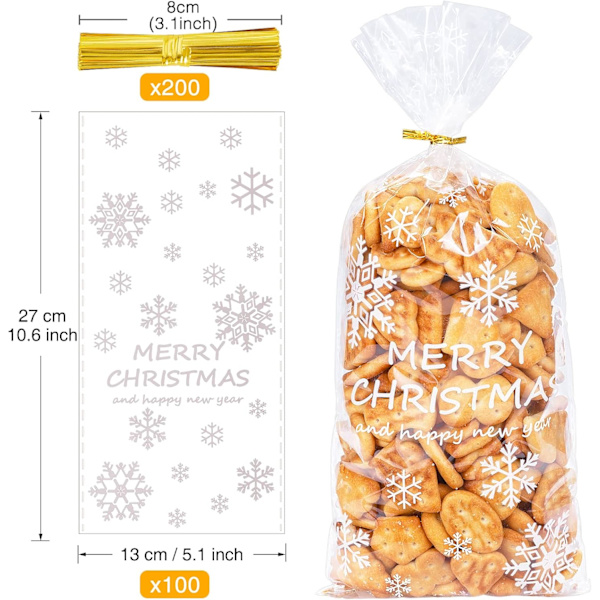 Jul Cellofanpåsar - 100 påsar med 200 vridband