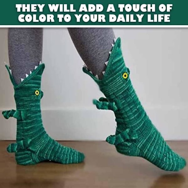 Krokodil Stickade Sockor - Vinter Varma Unisex Stickade Djurstrumpor (Grön)