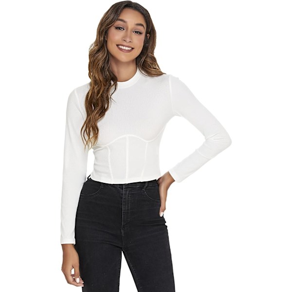 Kvinners Mock Neck Langarmet Ribbet Slim Fittet Crop