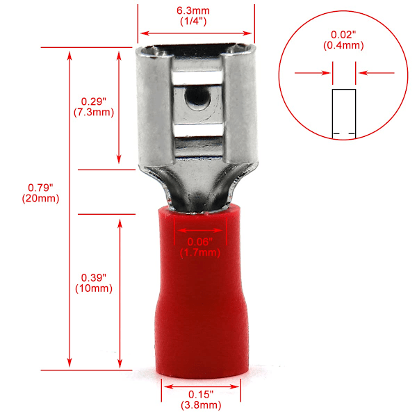 100-pak kvindelige hurtigstik - vinylisolerede spade-stik