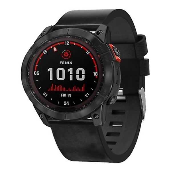 For Garmin Fenix 7x Solar 26mm Læder Stål Spænde Urrem BZU Black