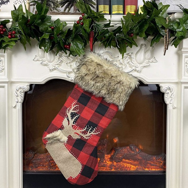 Julklappsstrumpor, Julstrumpor, Julklappspåsar, 2021 Nya 4 st 18 tum Röd och Svart Buffelrutig Klassisk Tomte Snögubbe Rensa Jul C