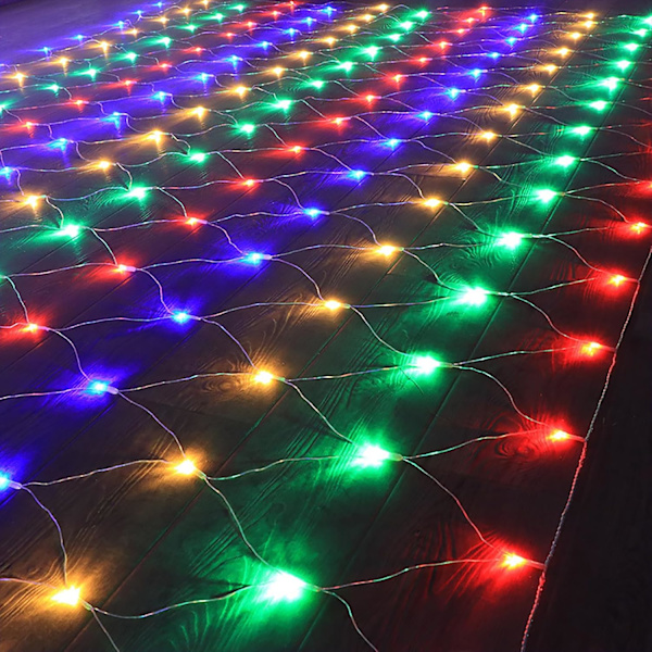 Julgransljus Utomhus Nätljus 9,8ft x 6,6ft 198 LED Flerfärgade Nätljus Plug in Mesh Ljus 8 Lägen Anslutningsbara för Tak Trädgård Gräsmatta