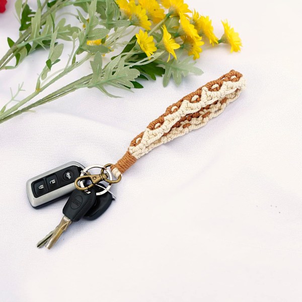 2 st Macrame Nyckelring Boho Handgjord Handled Nyckelring Handled Lanyard