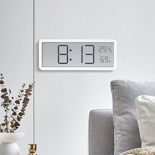 LED Digital Väckarklocka för Sovrum, Laddningsbar Bordsur med Datum Temperatur Luftfuktighet, 12/24H Digital Väggklocka för Sovrum Hem Vardagsrum