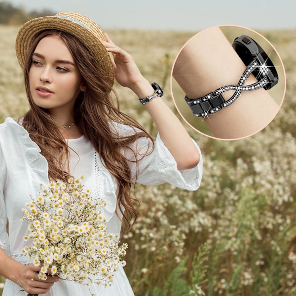 20mm X-formet rem til Galaxy Watch 4 5 6 7 FE-remme 40mm 44mm, kvinder Bling Diamond Metal Galaxy Watch 7 6 5 4 FE-rem til Watch 4 6 sort 20mm